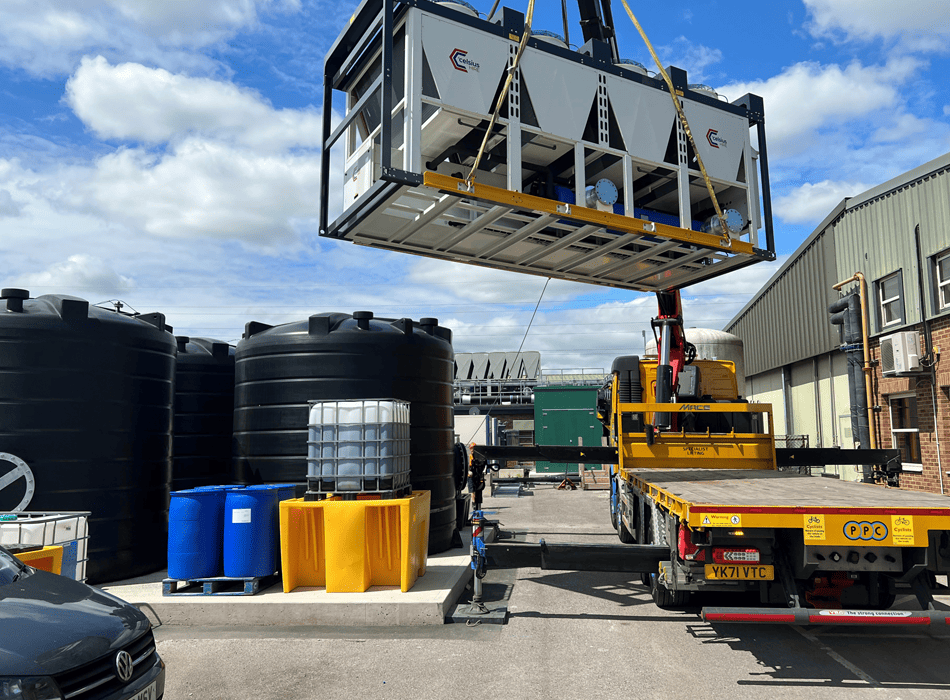 Celsius Hire 900KW Chiller Lifted Into Place