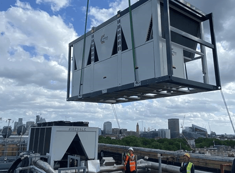 Lifting A Celsius Hire Chiller Into Position