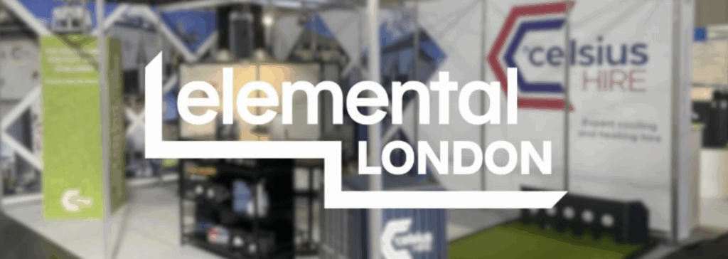 elemental london logo with Celsius Hire's event stand in the background