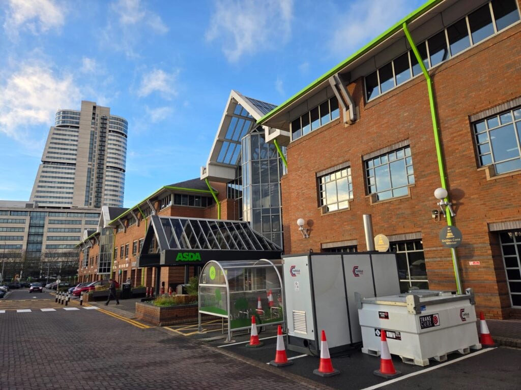 boiler hire in Poole outside Asda with a fuel tank