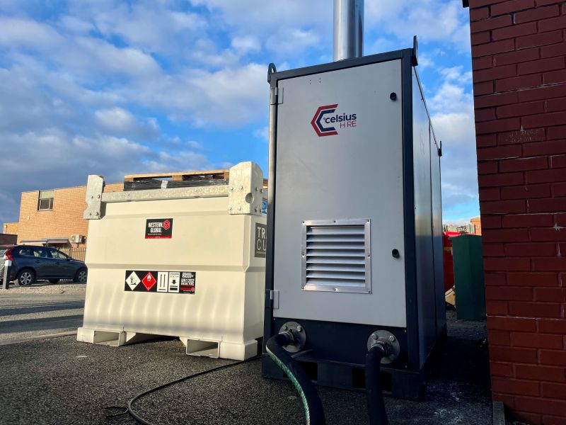 Supermarket heating hire boiler with fuel tank 