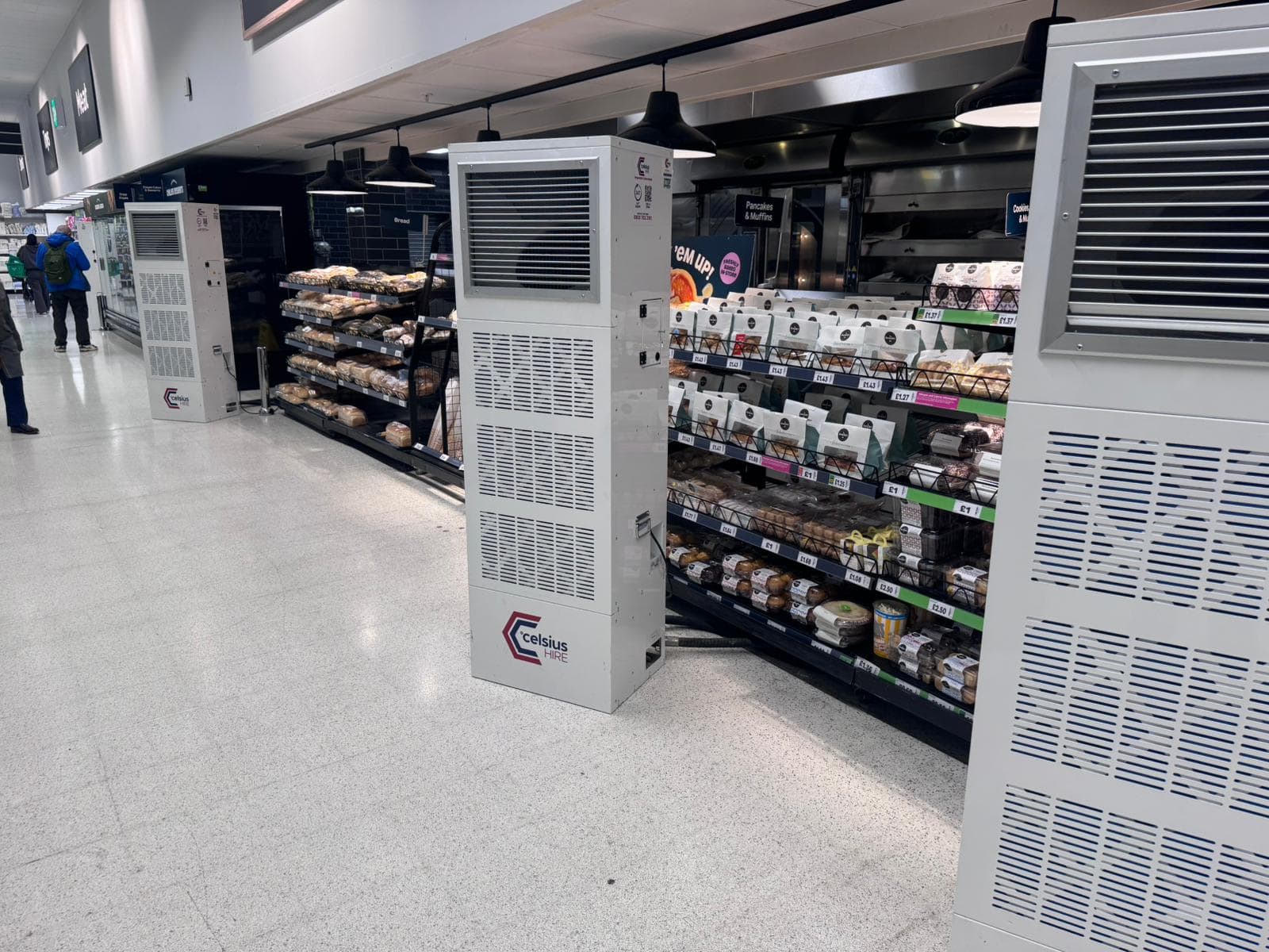 Supermarket heating hire in a popular UK supermarket on the shop floor
