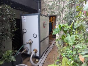 London housing heating and cooling hire setup outside