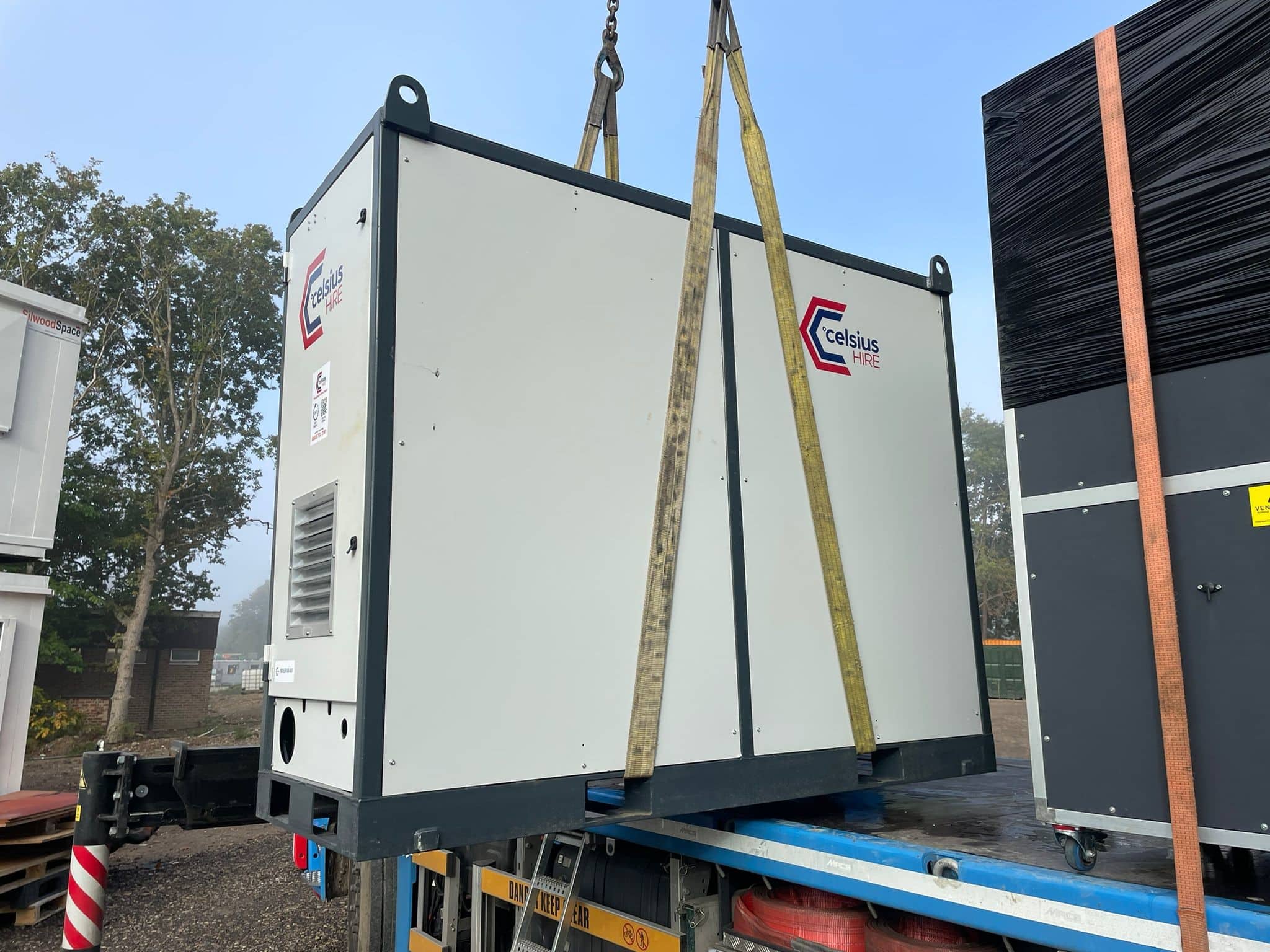 theatre boiler hire delivery being hoisted off delivery truck