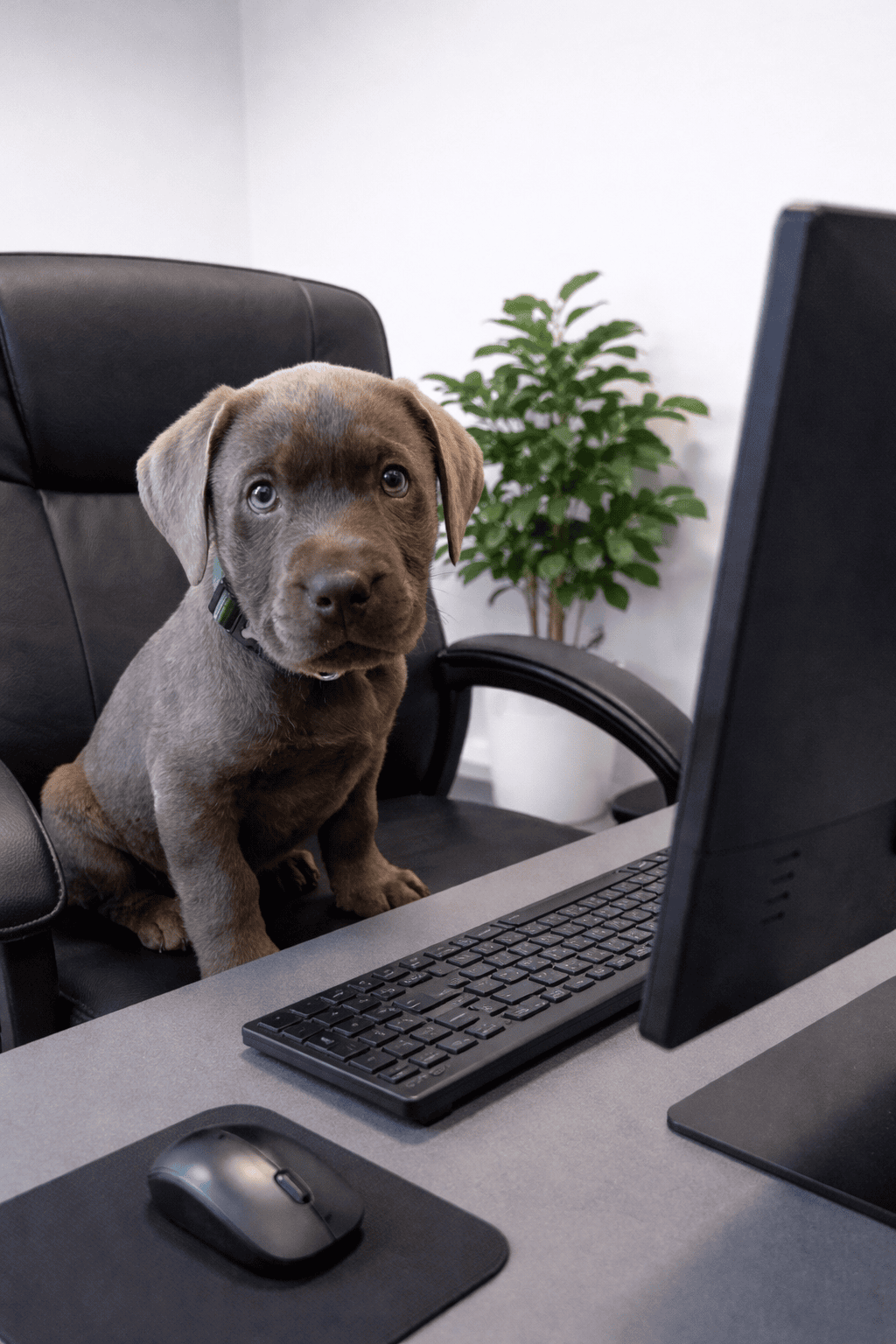 Puppy at the office desk